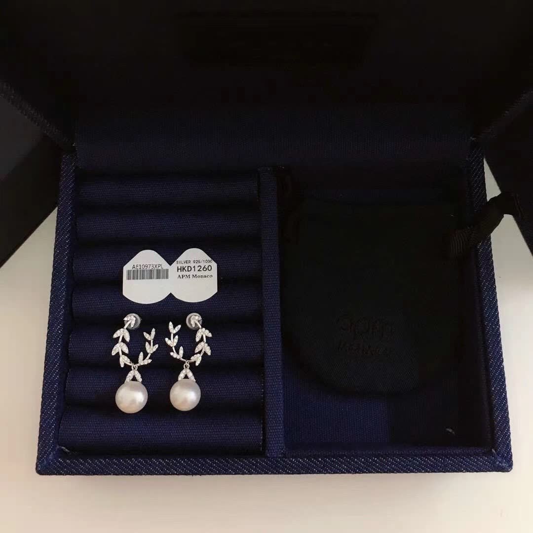 APM Monaco Silver Leaf Pearl Earrings